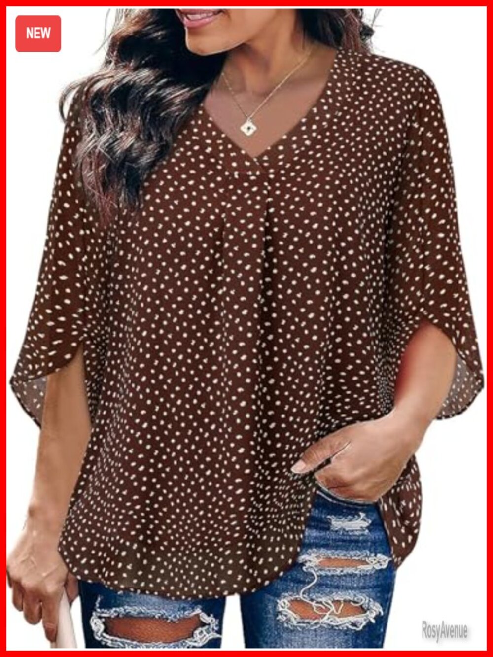 Plus Size Chiffon Blouse 3/4 Bell Sleeve V Neck Loose Fit Tunic Top